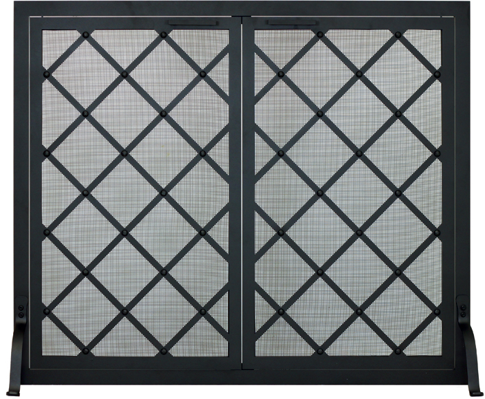A fireplace screen or fireplace cover is pictured as a product handcrafted by Stoll Industries.